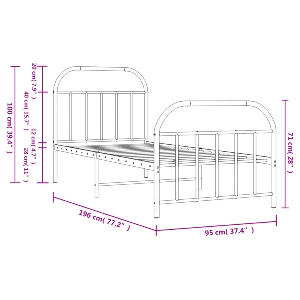 Estructura cama metal con cabecero y pie cama blanca 90x190 cm