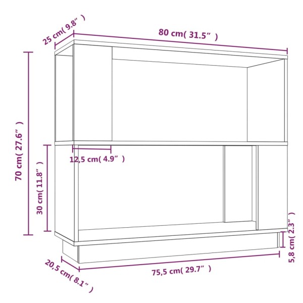 Estantería/divisor de espacios madera maciza pino 80x25x70 cm