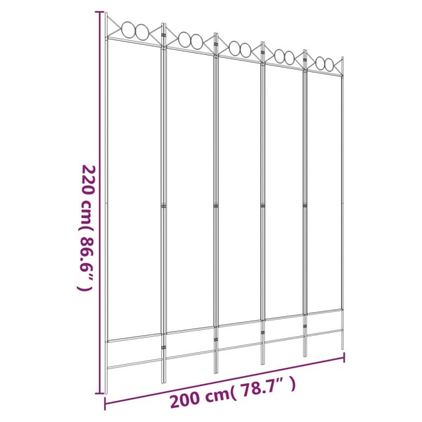 Biombo divisor de 5 paneles de tela gris antracita 200x220 cm