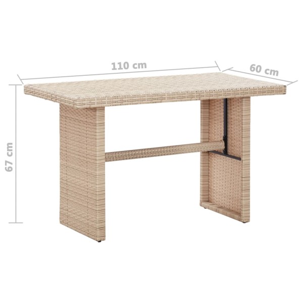 Mesa de jardín de ratán sintético beige 110x60x67 cm