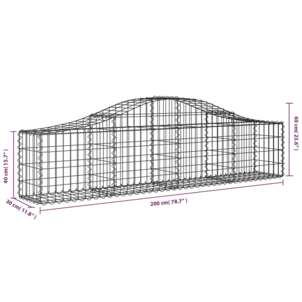 Cesta de gaviones forma arco hierro galvanizado 200x30x40/60 cm