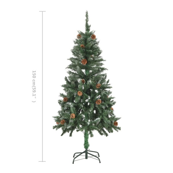 Árbol de Navidad artificial con piñas y brillo blanco 150 cm