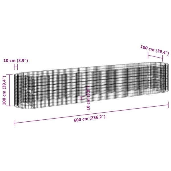 Arriate de gaviones de hierro galvanizado 600x100x100 cm