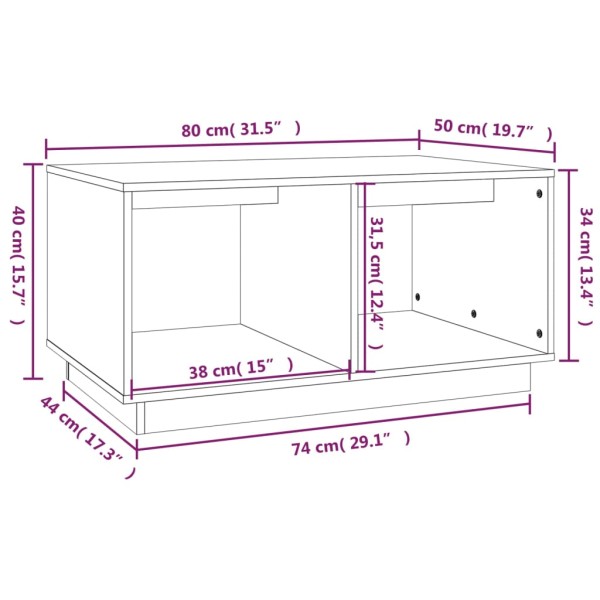 Mesa de centro madera maciza de pino blanco 80x50x40 cm