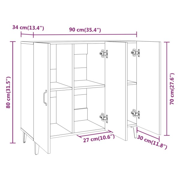 Aparador de madera de ingeniería roble ahumado 90x34x80 cm