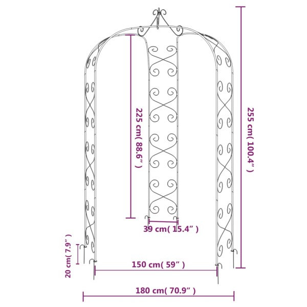 Arco de jardín acero negro Ø180x255 cm