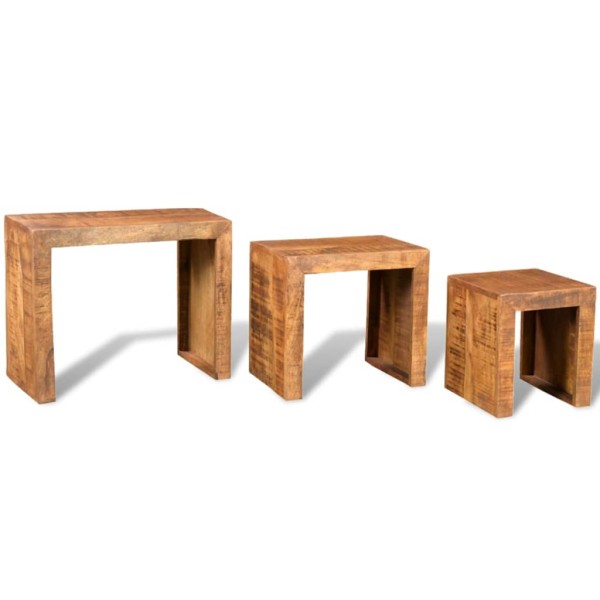 Set de 3 mesitas apilables de madera maciza de mango