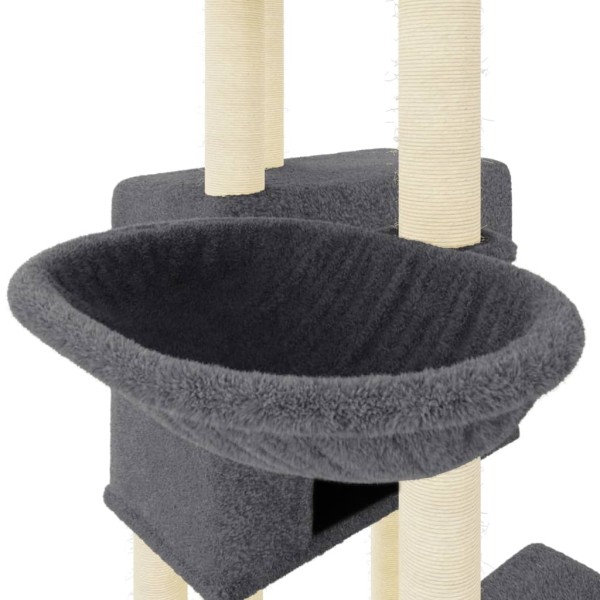 Rascador para gatos con postes de sisal gris oscuro 122 cm