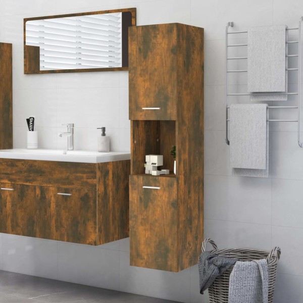 Armario de baño madera contrachapada roble ahumado 30x30x130 cm