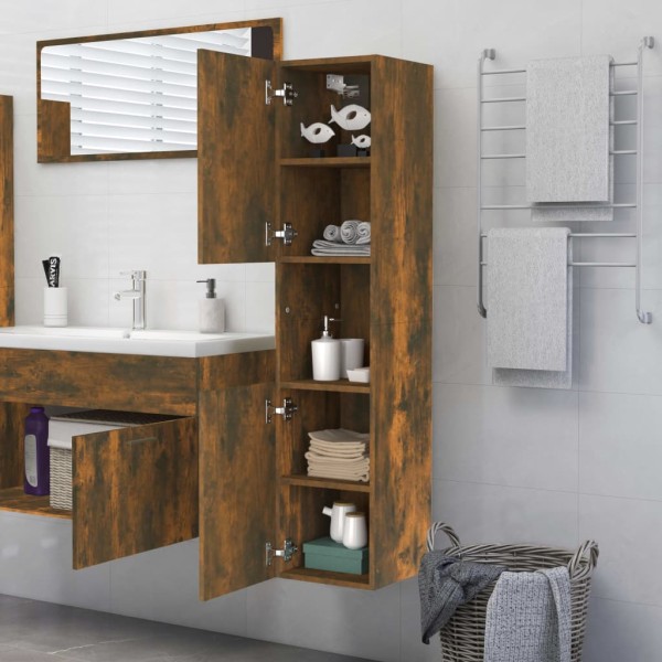 Armario de baño madera contrachapada roble ahumado 30x30x130 cm