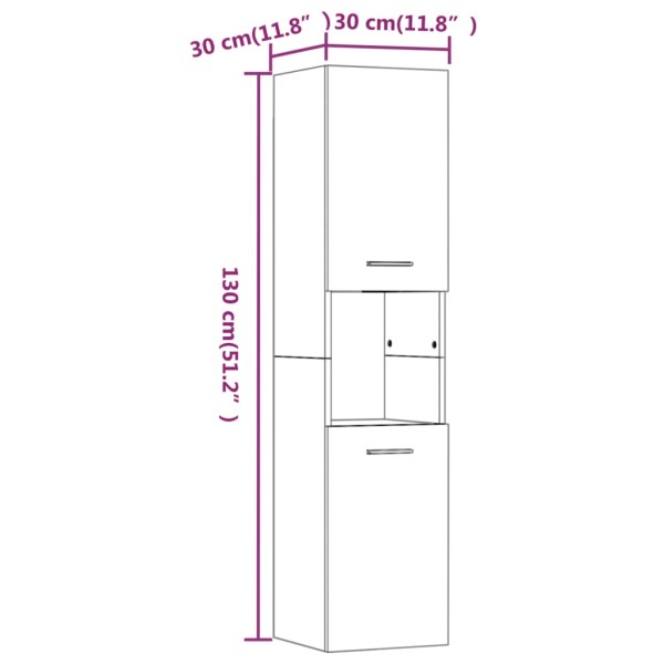 Armario de baño madera contrachapada roble ahumado 30x30x130 cm