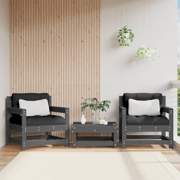 Sillones de jardín con cojines 2 uds madera maciza de pino gris