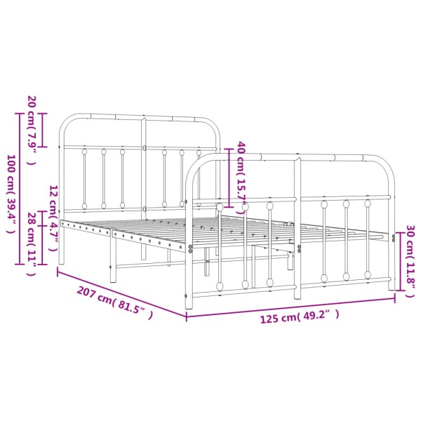 Estructura de cama cabecero y pie de cama metal negro 120x200cm