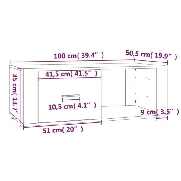 Mesa de centro madera contrachapada gris Sonoma 100x50,5x35 cm