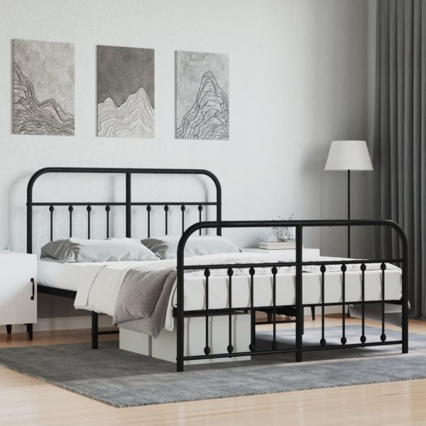 Estructura de cama cabecero y pie de cama metal negro 140x190cm