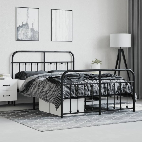 Estructura de cama cabecero y pie de cama metal negro 140x190cm