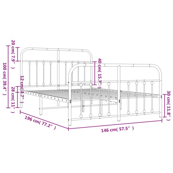 Estructura de cama cabecero y pie de cama metal negro 140x190cm