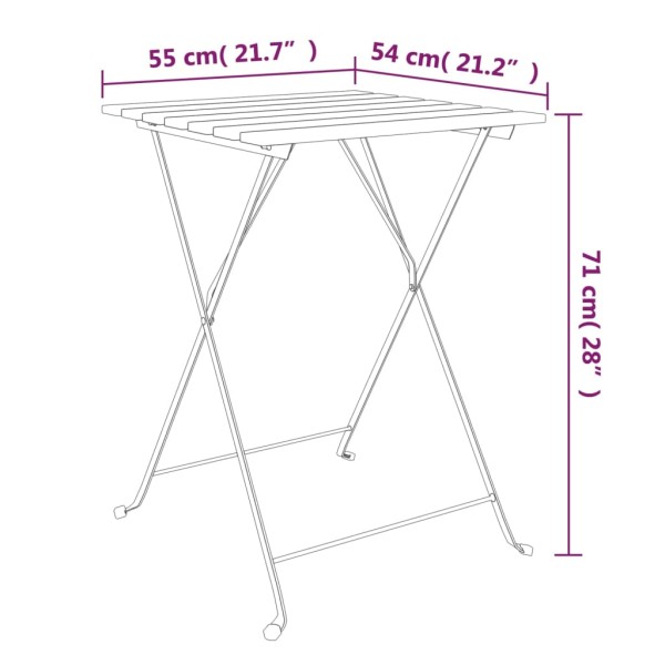 Mesa de cafetería plegable madera acacia y acero 55x54x71 cm