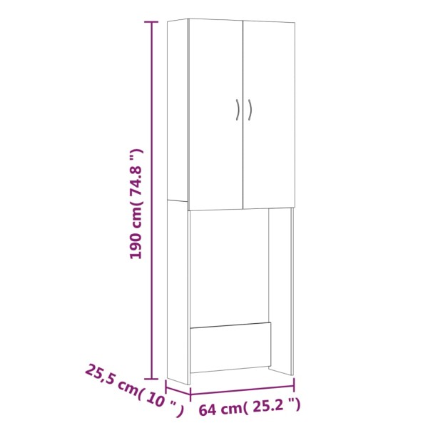 Armario de lavadora color roble Sonoma 64x25,5x190 cm