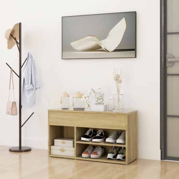 Banco zapatero madera contrachapada roble Sonoma 80x30x45 cm