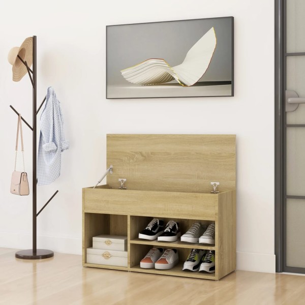 Banco zapatero madera contrachapada roble Sonoma 80x30x45 cm