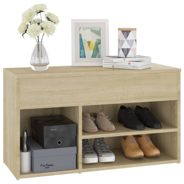 Banco zapatero madera contrachapada roble Sonoma 80x30x45 cm