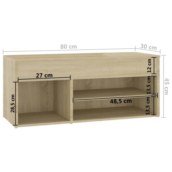 Banco zapatero madera contrachapada roble Sonoma 80x30x45 cm