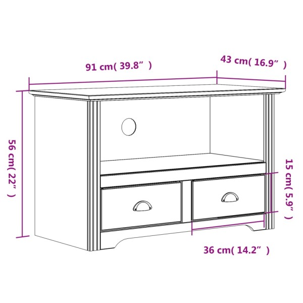 Mueble de TV con 2 cajones BODO madera pino blanco 91x43x56 cm