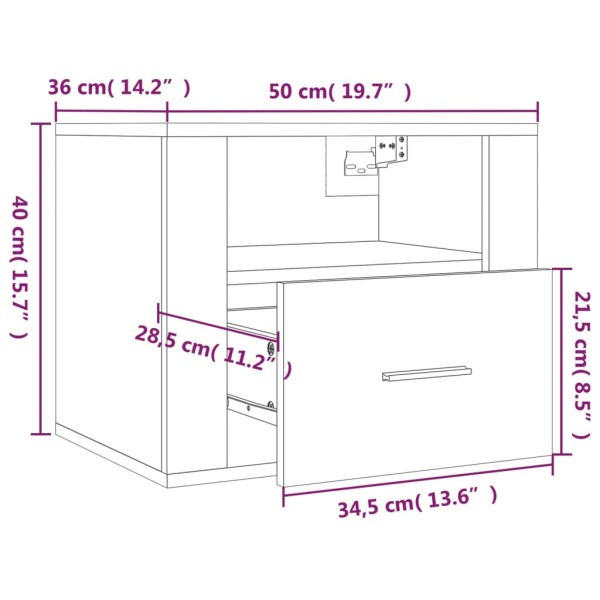 Mesitas de noche de pared 2 uds color roble Sonoma 50x36x40 cm