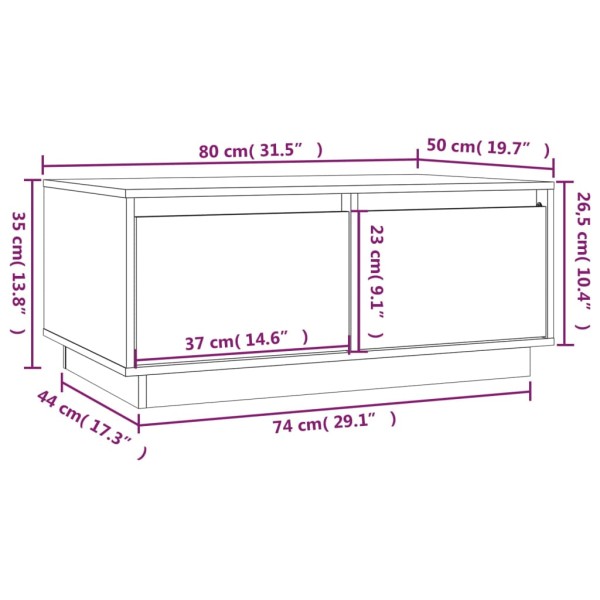 Mesa de centro de madera maciza de pino blanco 80x50x35 cm