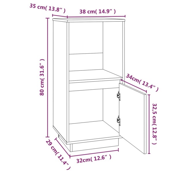 Aparador de madera maciza de pino 38x35x80 cm