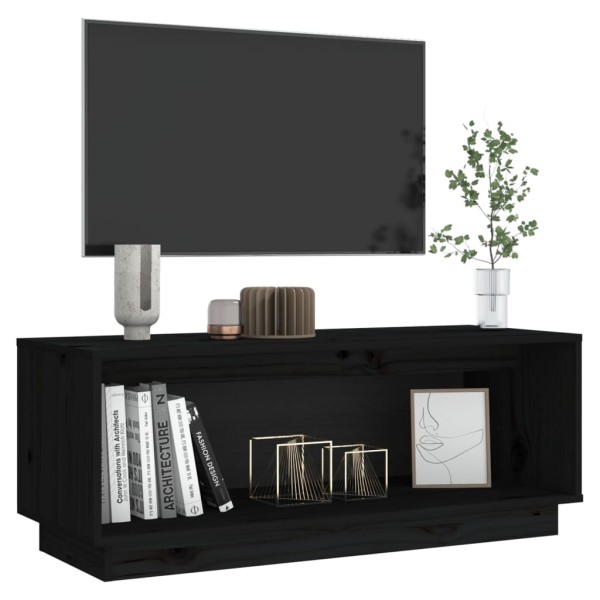 Mueble de TV de madera maciza de pino negro 90x35x35 cm