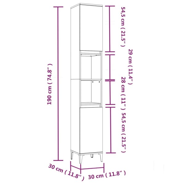 Armario de baño madera contrachapada blanco 30x30x190 cm