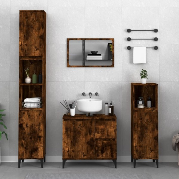 Armario de baño madera contrachapada roble ahumado 65x33x60 cm