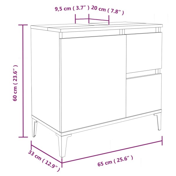 Armario de baño madera contrachapada roble ahumado 65x33x60 cm