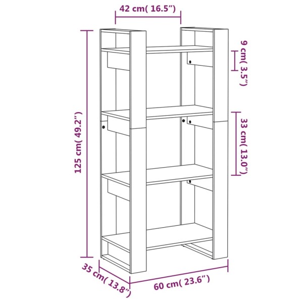 Estantería/divisor de espacios madera maciza gris 60x35x125 cm