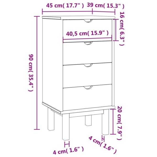 Cajonera OTTA madera maciza de pino marrón y gris 45x39x90 cm