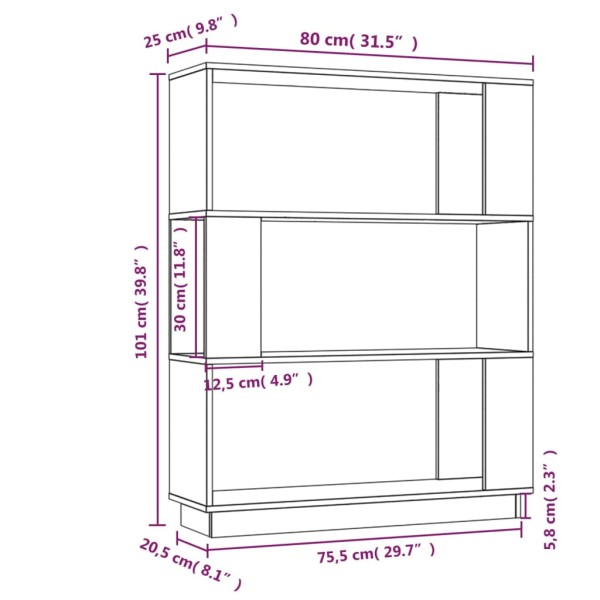 Estantería/divisor de espacios madera pino gris 80x25x101 cm