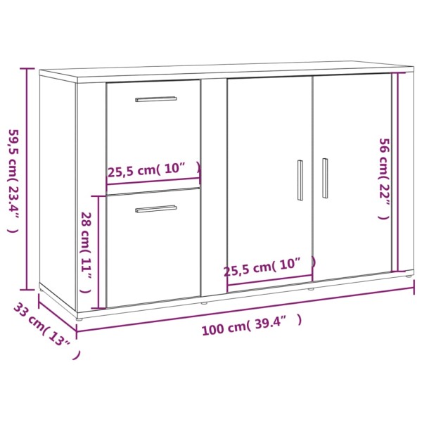 Aparador madera contrachapada roble ahumado 100x33x59,5 cm