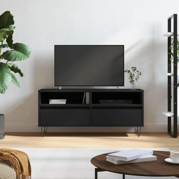 Mueble de TV madera contrachapada negro 100x34,5x44,5 cm