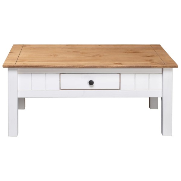 Mesa de centro madera de pino estilo Panamá blanco 100x60x45 cm