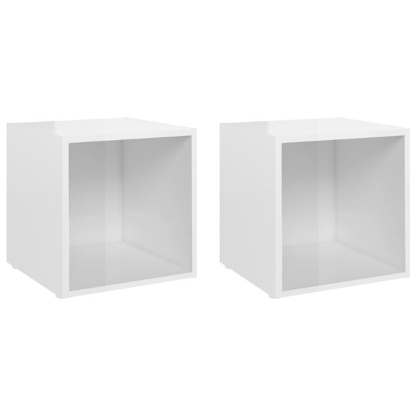 Muebles TV 2 uds madera contrachapada blanco brillo 37x35x37 cm