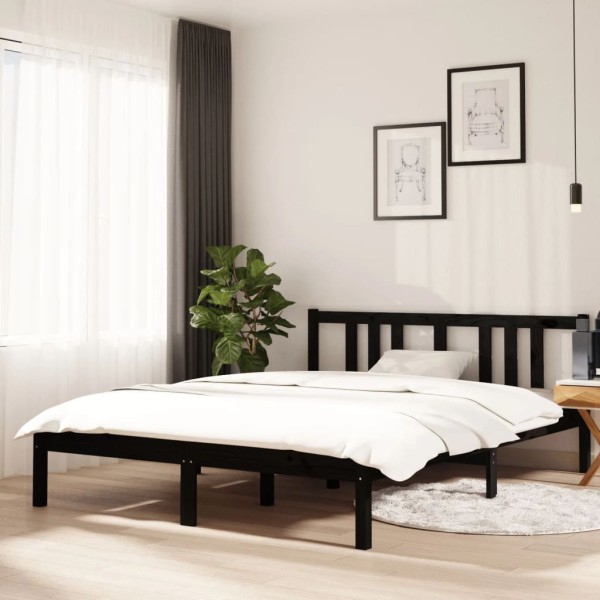 Estructura de cama de madera maciza negro 140x190 cm