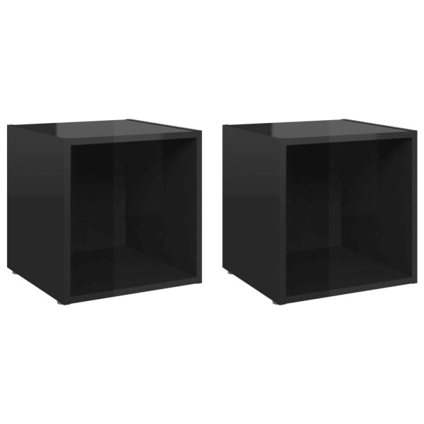 Muebles TV 2 uds madera contrachapada negro brillo 37x35x37 cm