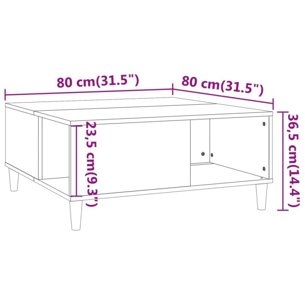 Mesa de centro madera contrachapada roble Sonoma 80x80x36,5 cm