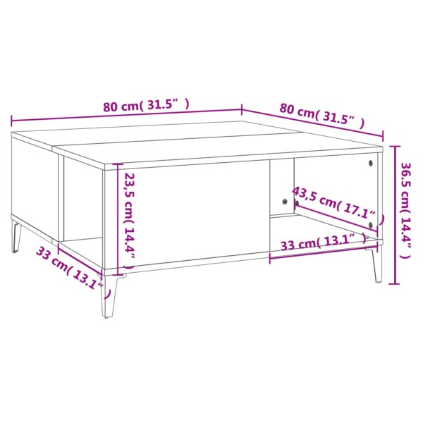 Mesa de centro madera contrachapada gris Sonoma 80x80x36,5 cm