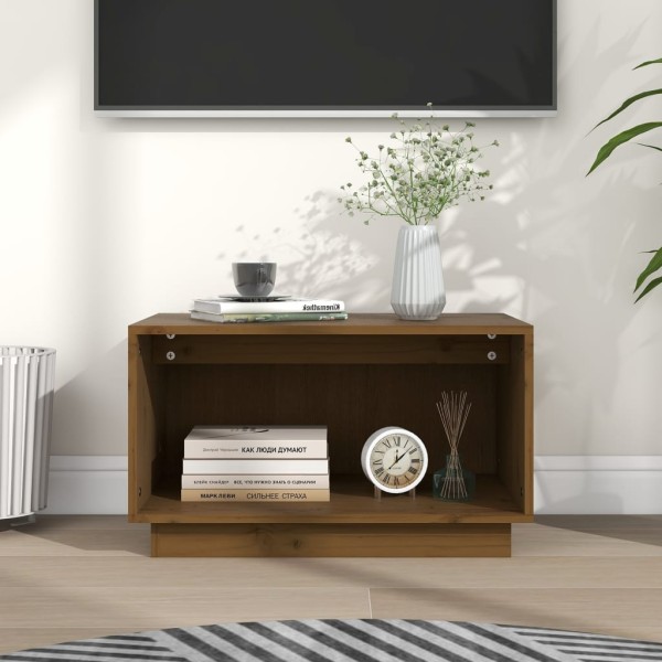 Mueble de TV madera maciza de pino marrón miel 60x35x35 cm