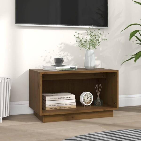 Mueble de TV madera maciza de pino marrón miel 60x35x35 cm