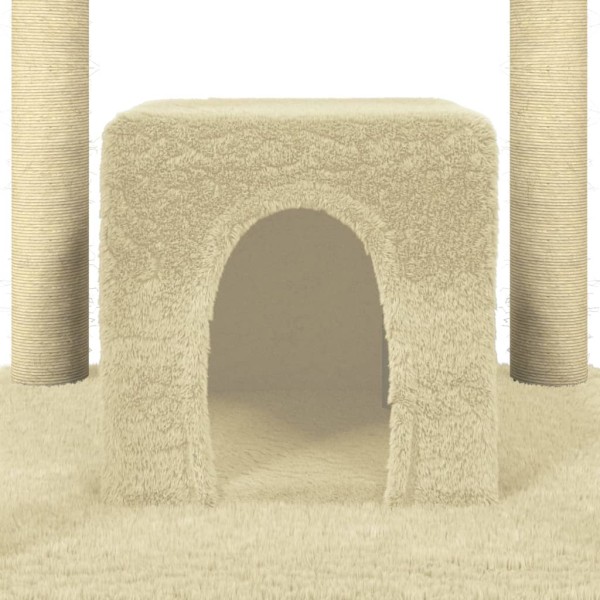 Rascador para gatos con postes de sisal color crema 174 cm