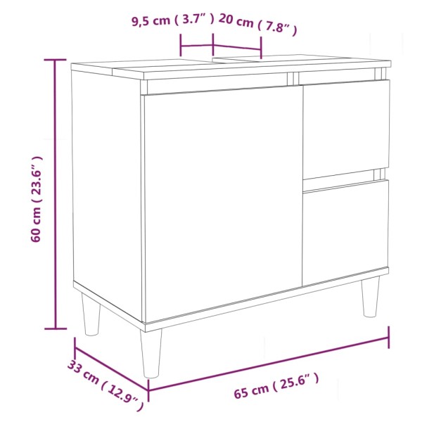 Armario de baño madera contrachapada marrón roble 65x33x60 cm